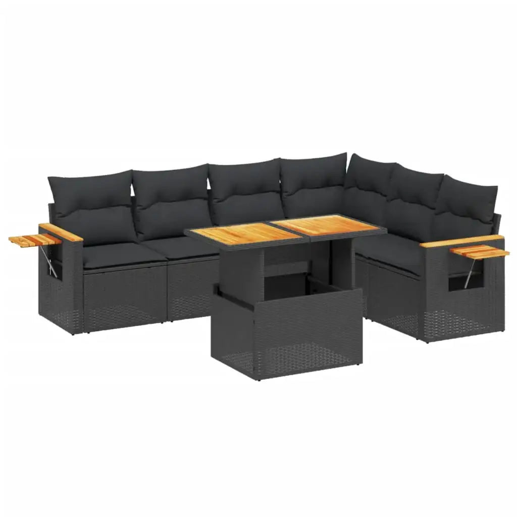 Set Divani da Giardino con Cuscini 7pz Nero Polyrattan - homemem39