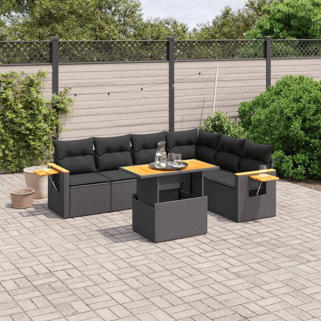 Set Divani da Giardino con Cuscini 7pz Nero Polyrattan - homemem39