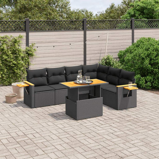 Set Divani da Giardino con Cuscini 7pz Nero Polyrattan - homemem39