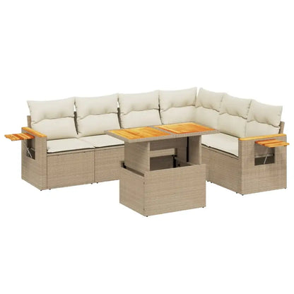 Set Divani da Giardino 7 pz con Cuscini Beige in Polyrattan - homemem39