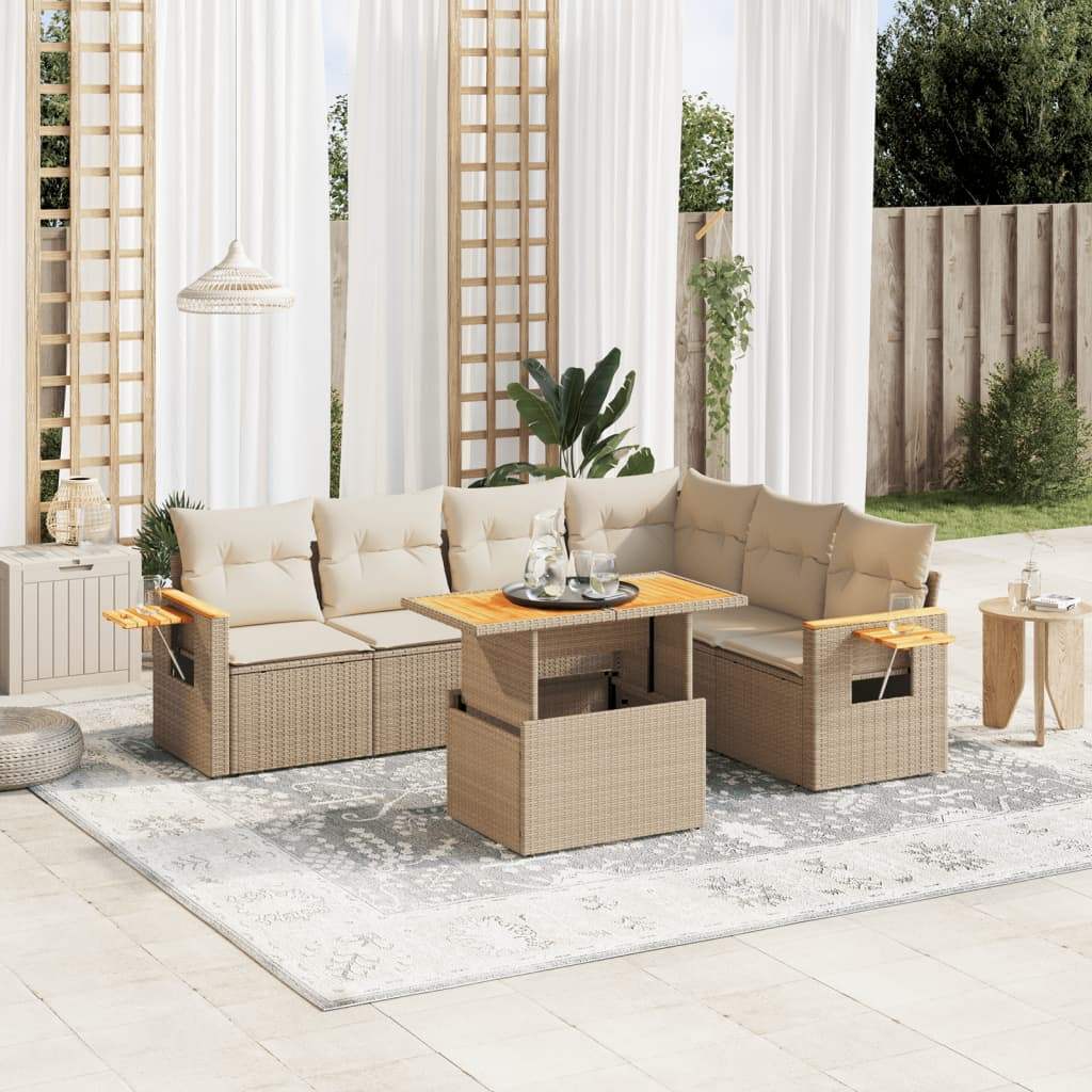 Set Divani da Giardino 7 pz con Cuscini Beige in Polyrattan - homemem39