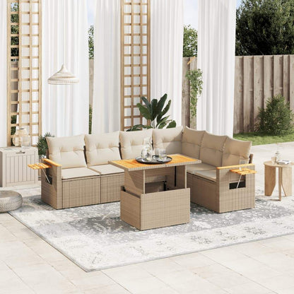 Set Divani da Giardino 7 pz con Cuscini Beige in Polyrattan - homemem39
