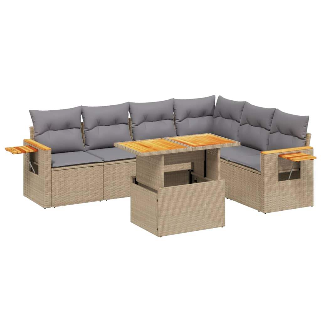 Set Divani da Giardino 7 pz con Cuscini Beige in Polyrattan - homemem39