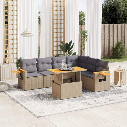 Set Divani da Giardino 7 pz con Cuscini Beige in Polyrattan - homemem39