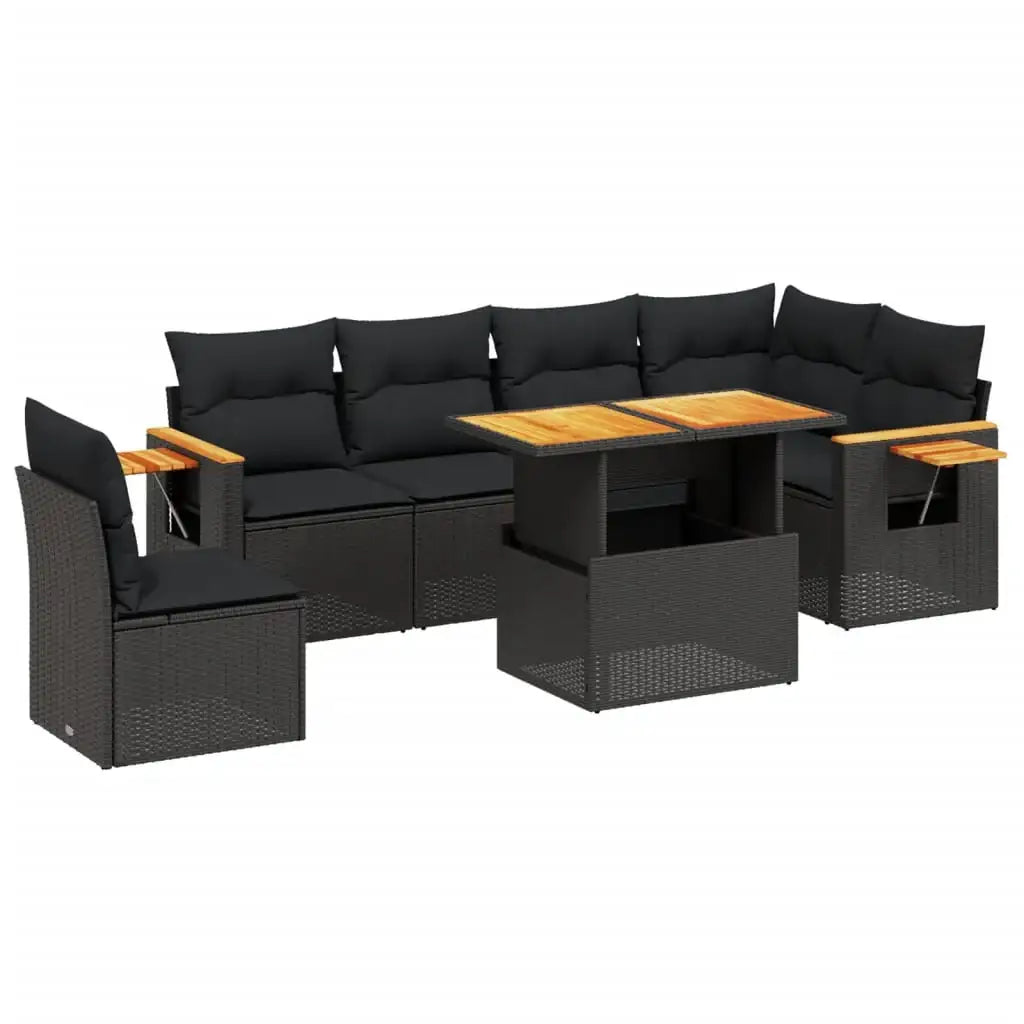 Set Divani da Giardino con Cuscini 7pz Nero Polyrattan - homemem39