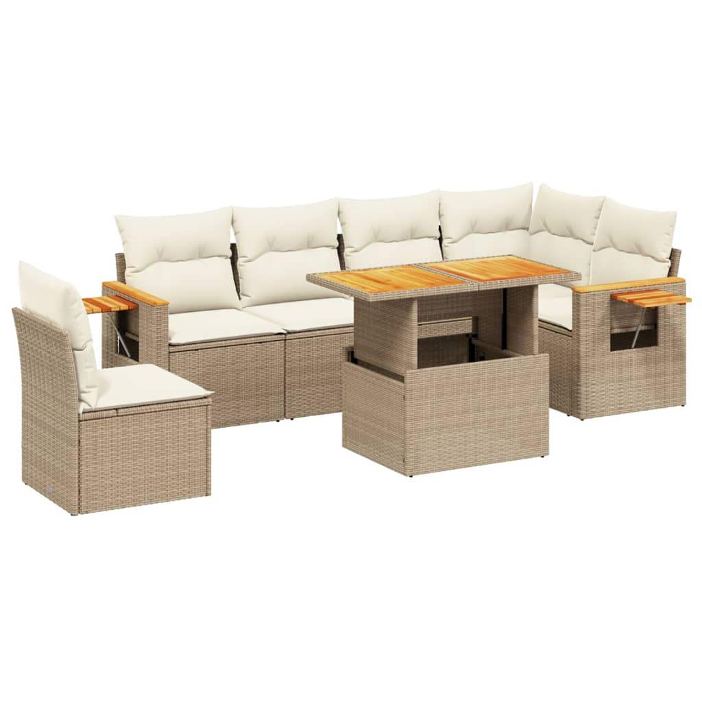 Set Divani da Giardino 7 pz con Cuscini Beige in Polyrattan - homemem39