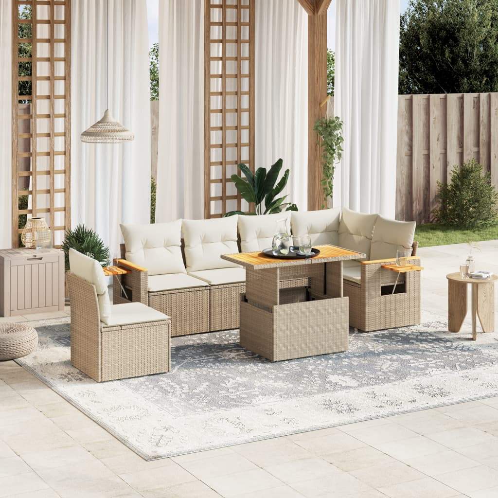 Set Divani da Giardino 7 pz con Cuscini Beige in Polyrattan - homemem39