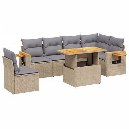 Set Divani da Giardino 7 pz con Cuscini Beige in Polyrattan - homemem39
