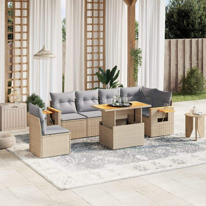 Set Divani da Giardino 7 pz con Cuscini Beige in Polyrattan - homemem39