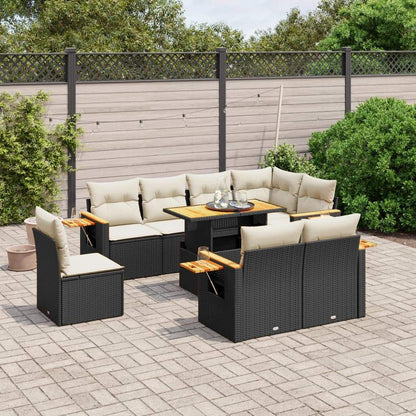 Set Divani da Giardino 9 pz con Cuscini Nero in Polyrattan - homemem39