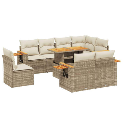 Set Divano da Giardino 9 pz con Cuscini Beige in Polyrattan - homemem39