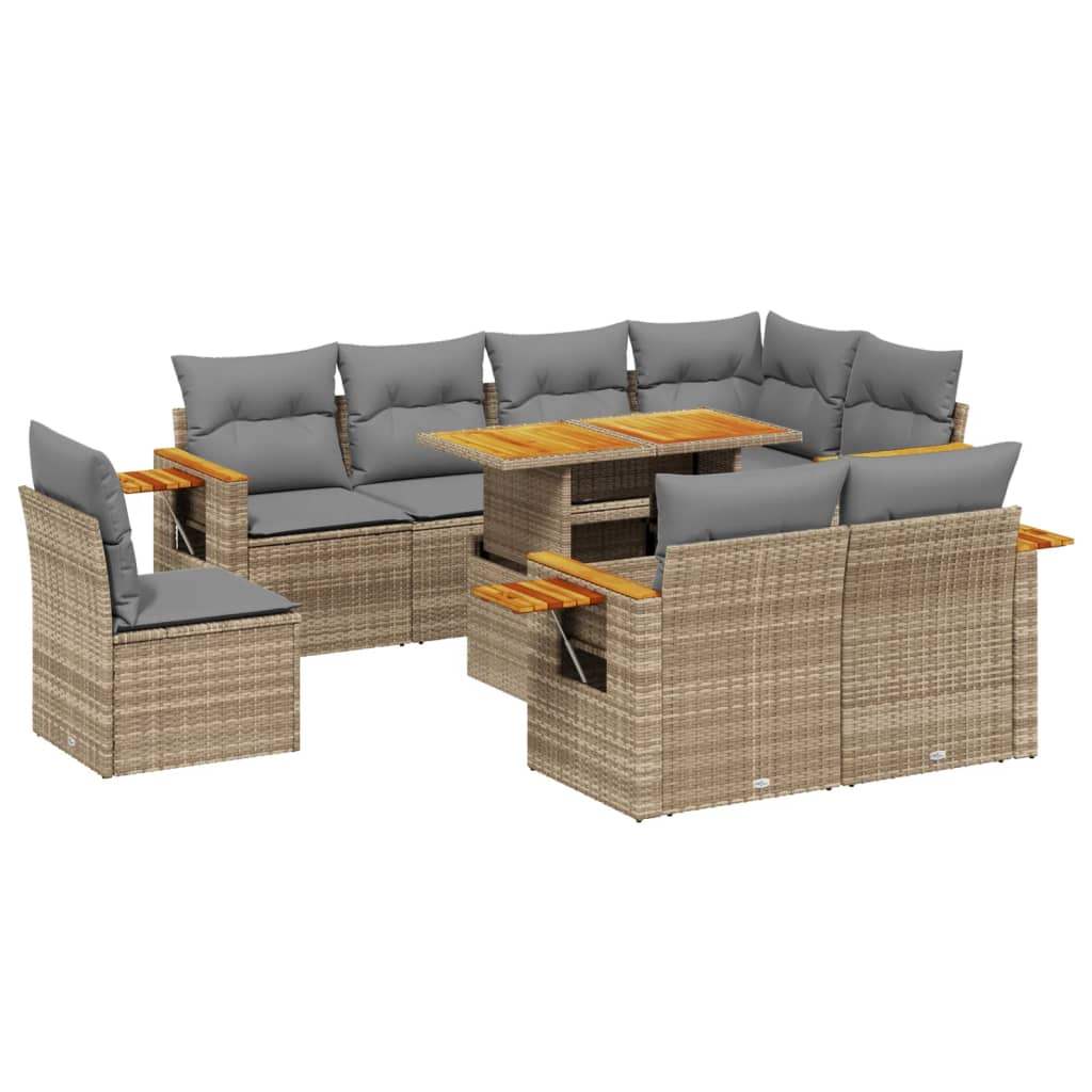 Set Divano da Giardino 9 pz con Cuscini Beige in Polyrattan - homemem39
