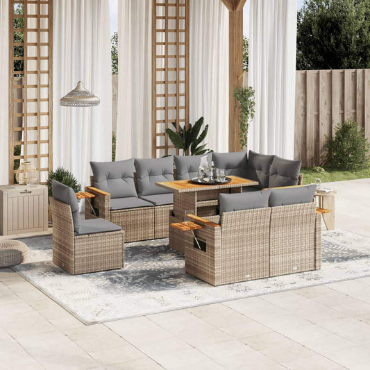 Set Divano da Giardino 9 pz con Cuscini Beige in Polyrattan - homemem39
