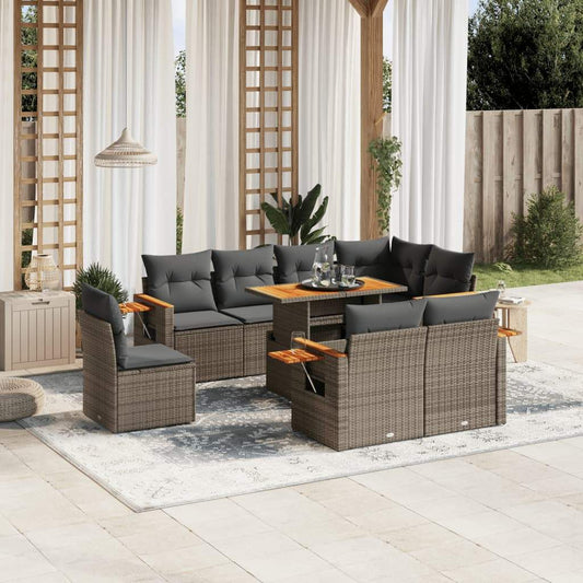 Set Divano da Giardino 9 pz con Cuscini Grigio in Polyrattan - homemem39