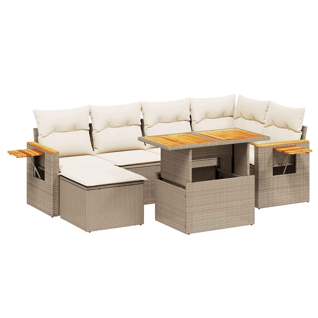 Set Divani da Giardino 7 pz con Cuscini Beige in Polyrattan - homemem39