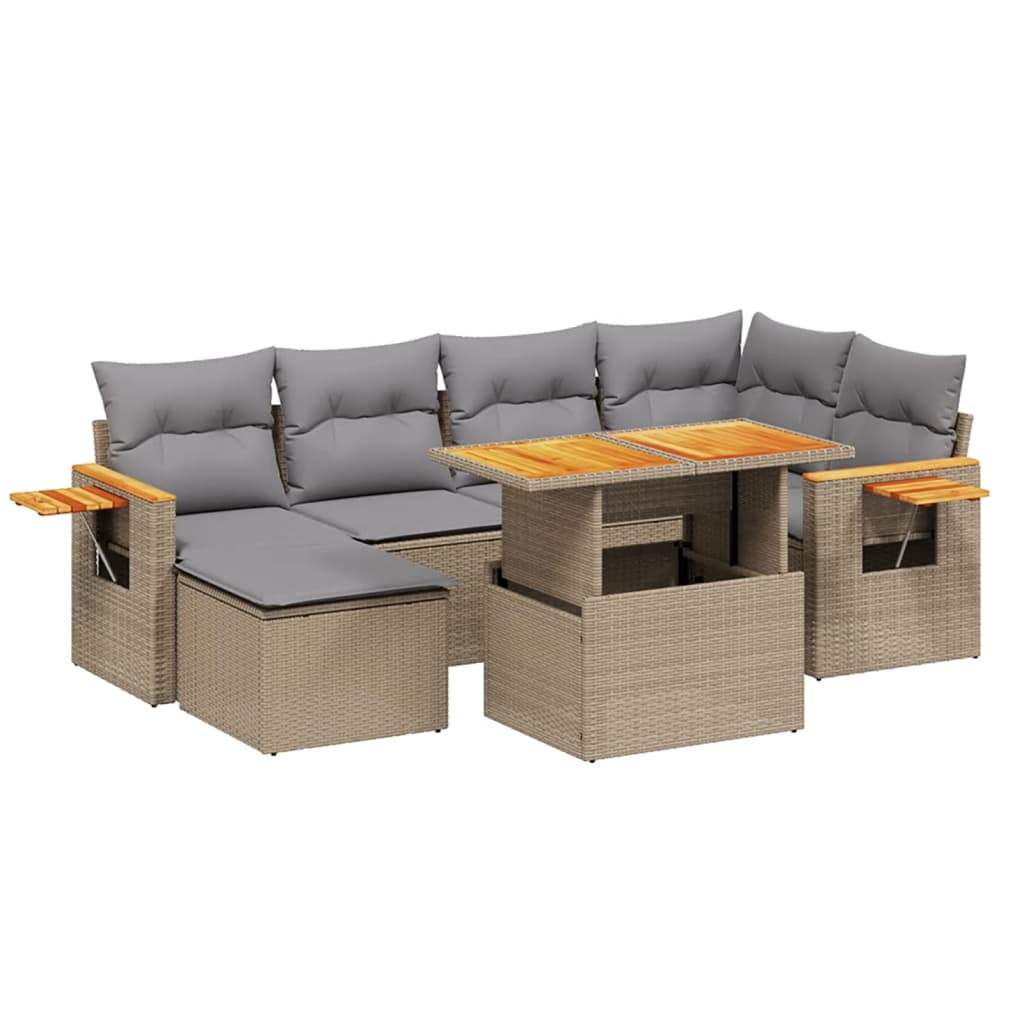 Set Divani da Giardino 7 pz con Cuscini Beige in Polyrattan - homemem39