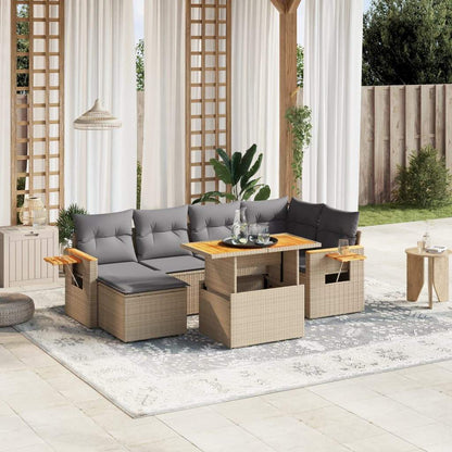 Set Divani da Giardino 7 pz con Cuscini Beige in Polyrattan - homemem39