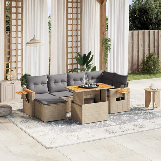 Set Divani da Giardino 7 pz con Cuscini Beige in Polyrattan - homemem39