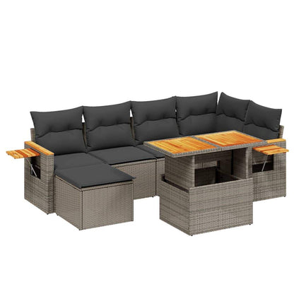 Set Divani da Giardino 7 pz con Cuscini Grigio in Polyrattan - homemem39
