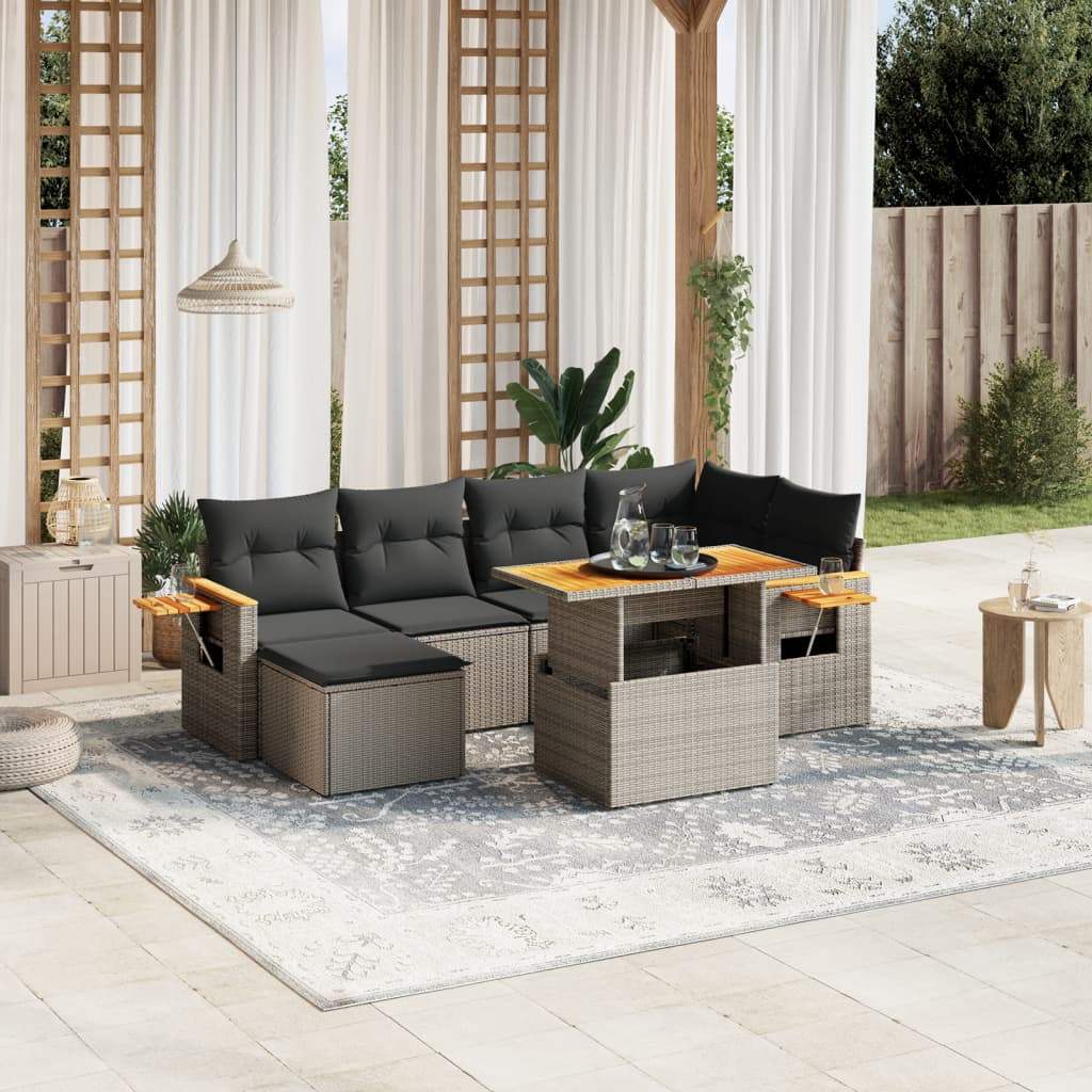 Set Divani da Giardino 7 pz con Cuscini Grigio in Polyrattan - homemem39