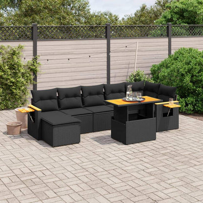 Set Divani da Giardino con Cuscini 8 pz Nero in Polyrattan - homemem39