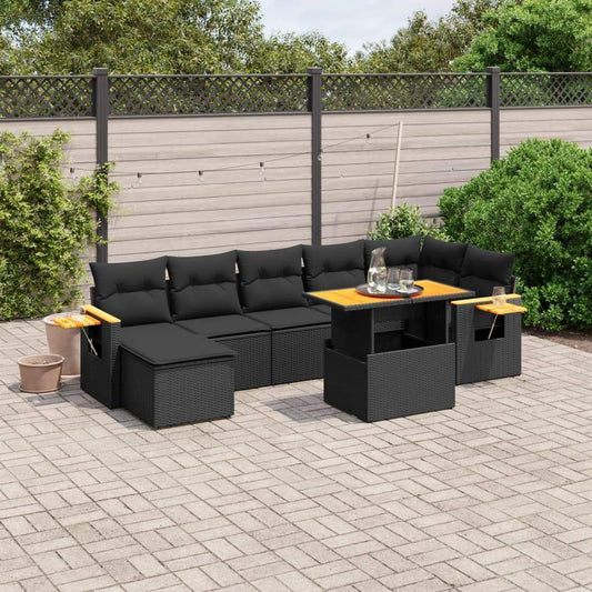 Set Divani da Giardino con Cuscini 8 pz Nero in Polyrattan - homemem39