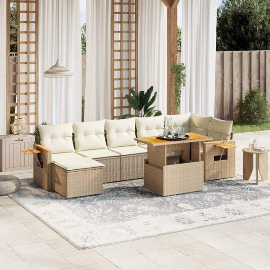 Set Divano da Giardino 8 pz con Cuscini Beige in Polyrattan - homemem39
