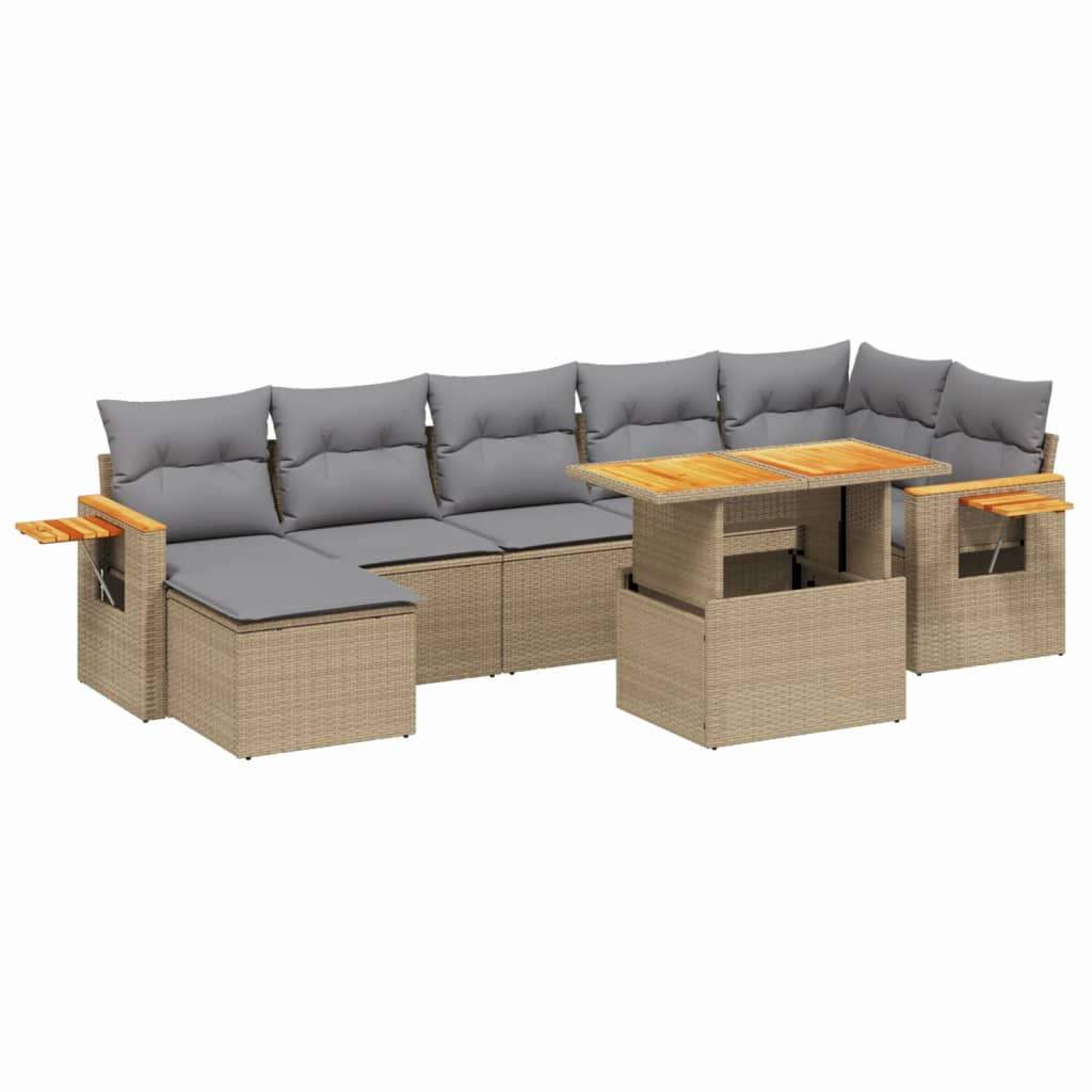 Set Divano da Giardino 8 pz con Cuscini Beige in Polyrattan - homemem39