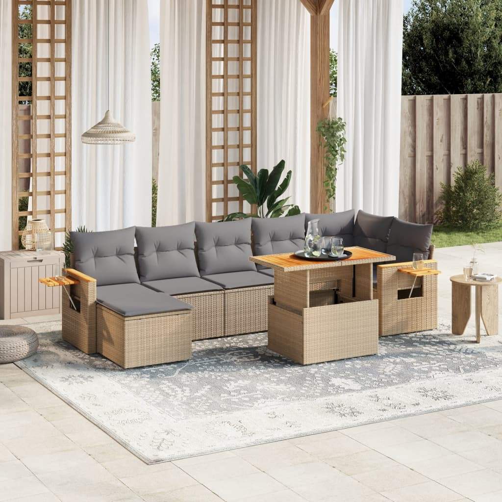 Set Divano da Giardino 8 pz con Cuscini Beige in Polyrattan - homemem39