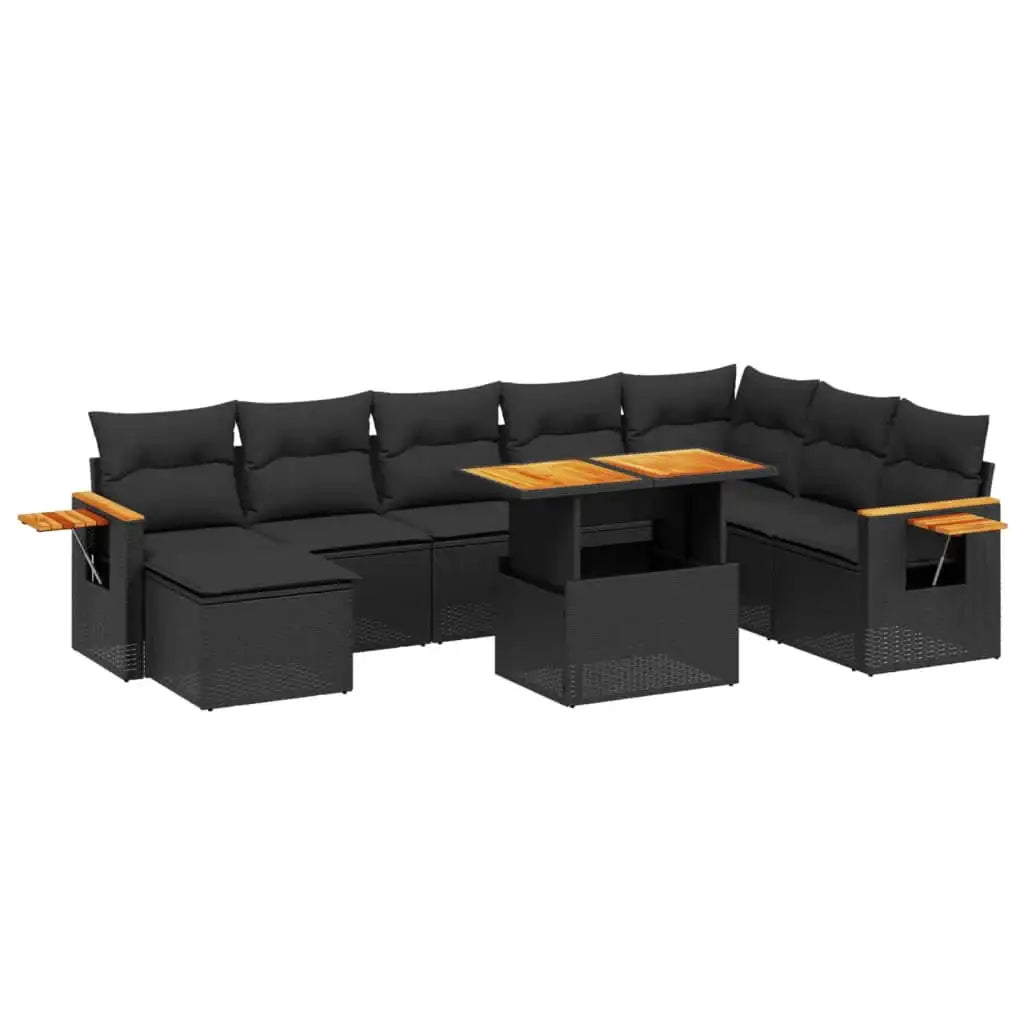 Set Divani da Giardino con Cuscini 8 pz Nero in Polyrattan - homemem39