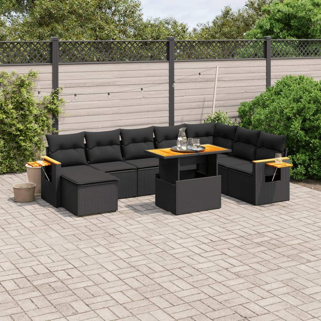Set Divani da Giardino con Cuscini 8 pz Nero in Polyrattan - homemem39