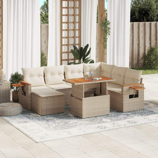 Set Divano da Giardino 8 pz con Cuscini Beige in Polyrattan - homemem39