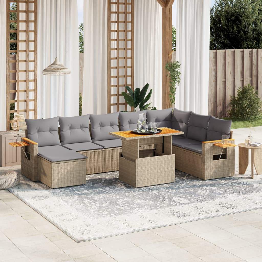 Set Divano da Giardino 8 pz con Cuscini Beige in Polyrattan - homemem39