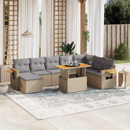 Set Divano da Giardino 8 pz con Cuscini Beige in Polyrattan - homemem39