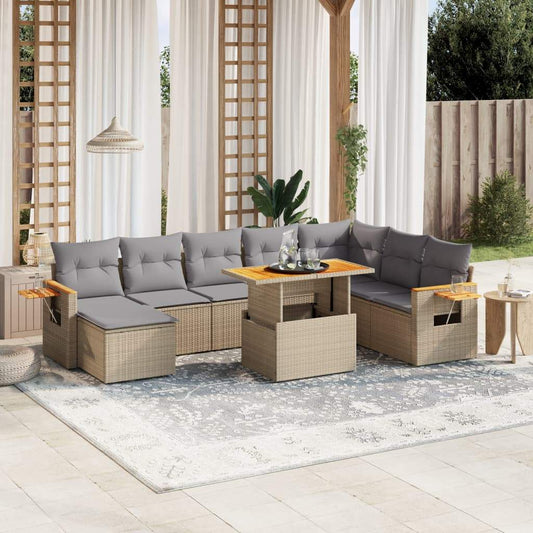 Set Divano da Giardino 8 pz con Cuscini Beige in Polyrattan - homemem39
