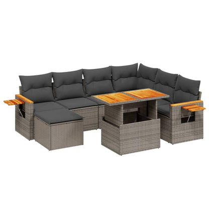 Set Divano da Giardino 8 pz con Cuscini Grigio in Polyrattan - homemem39