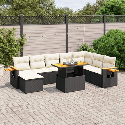 Set Divani da Giardino 9 pz con Cuscini Nero in Polyrattan - homemem39