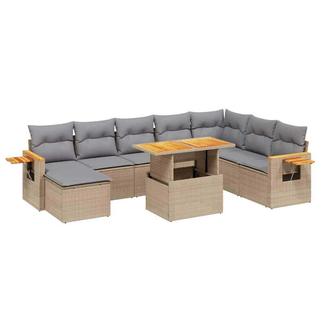 Set Divano da Giardino 9 pz con Cuscini Beige in Polyrattan - homemem39