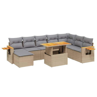 Set Divano da Giardino 9 pz con Cuscini Beige in Polyrattan - homemem39