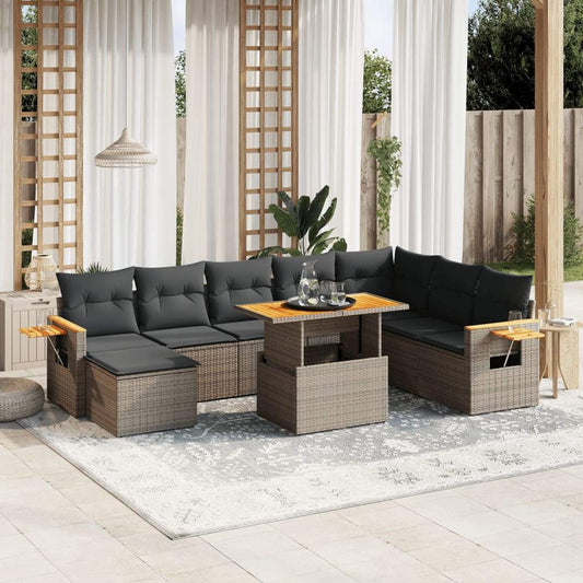 Set Divano da Giardino 9 pz con Cuscini Grigio in Polyrattan - homemem39