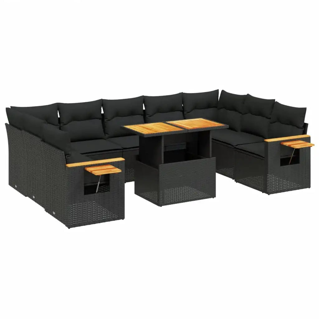 Set Divani da Giardino 10pz con Cuscini in Polyrattan Nero - homemem39