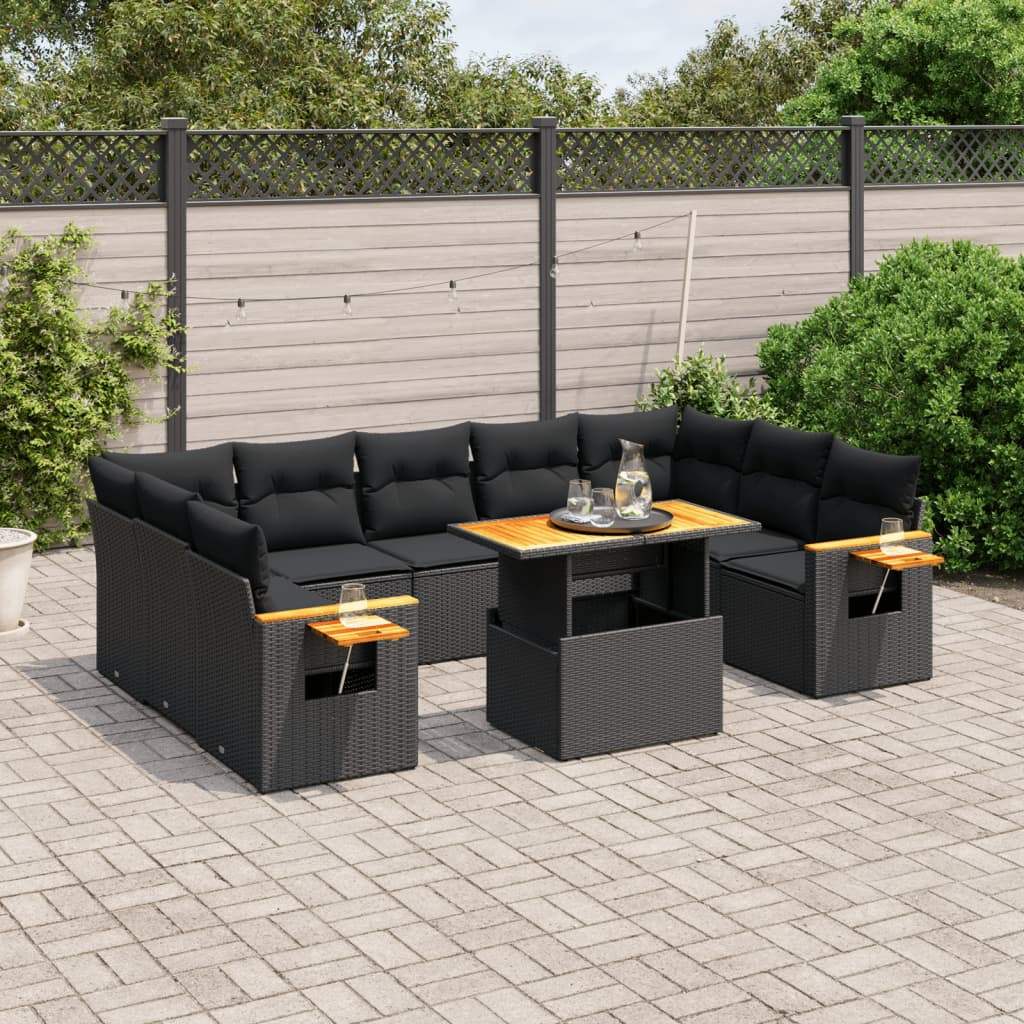 Set Divani da Giardino 10pz con Cuscini in Polyrattan Nero - homemem39