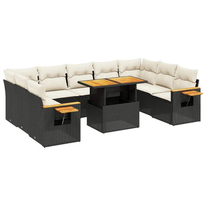 Set Divani da Giardino 10pz con Cuscini in Polyrattan Nero - homemem39