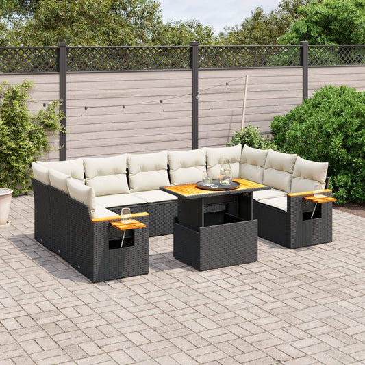 Set Divani da Giardino 10pz con Cuscini in Polyrattan Nero - homemem39