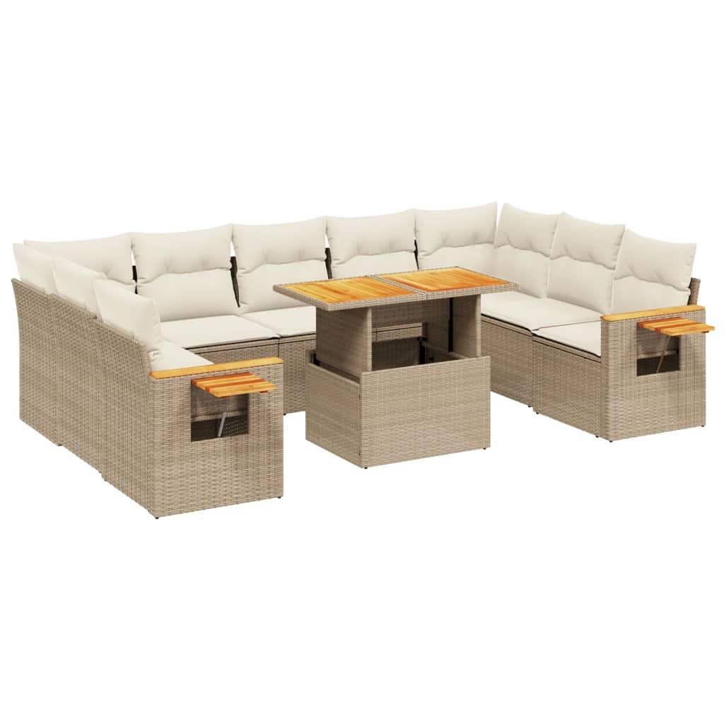 Set Divano da Giardino 10 pz con Cuscini Beige in Polyrattan - homemem39