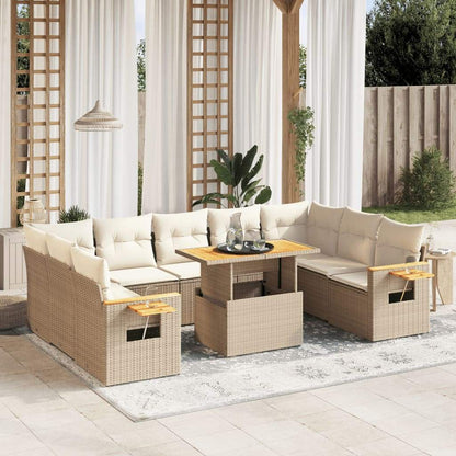 Set Divano da Giardino 10 pz con Cuscini Beige in Polyrattan - homemem39