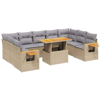 Set Divano da Giardino 10 pz con Cuscini Beige in Polyrattan - homemem39