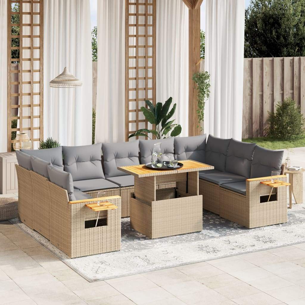 Set Divano da Giardino 10 pz con Cuscini Beige in Polyrattan - homemem39