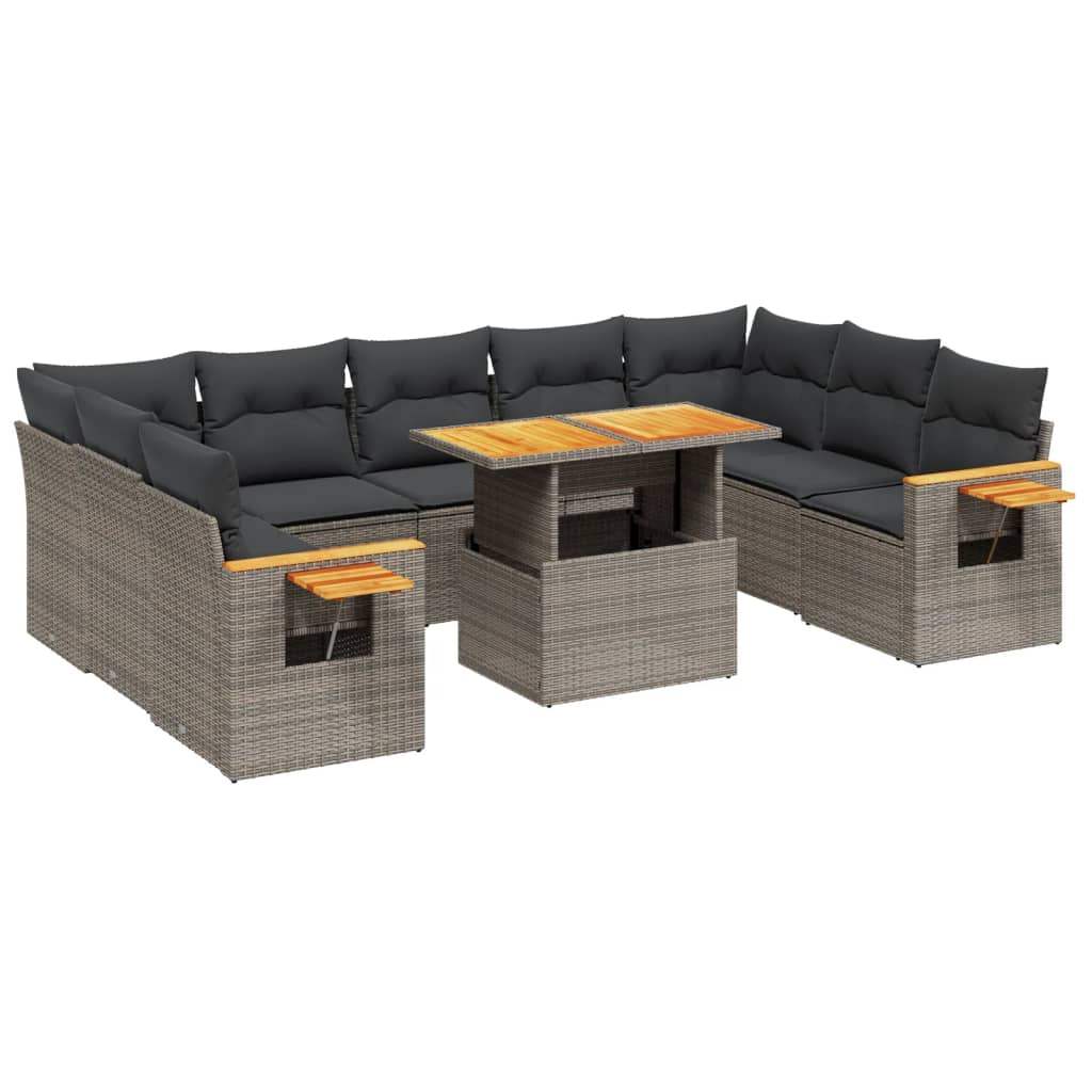 Set Divano da Giardino 10 pz con Cuscini Grigio in Polyrattan - homemem39