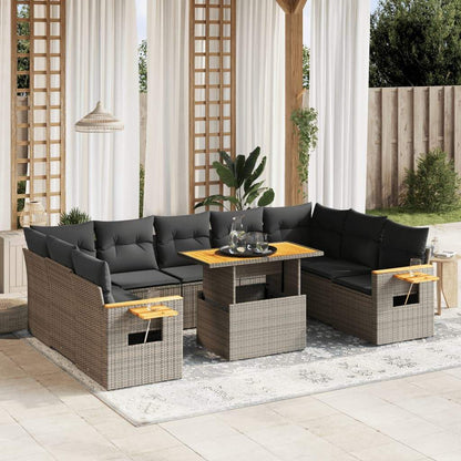 Set Divano da Giardino 10 pz con Cuscini Grigio in Polyrattan - homemem39